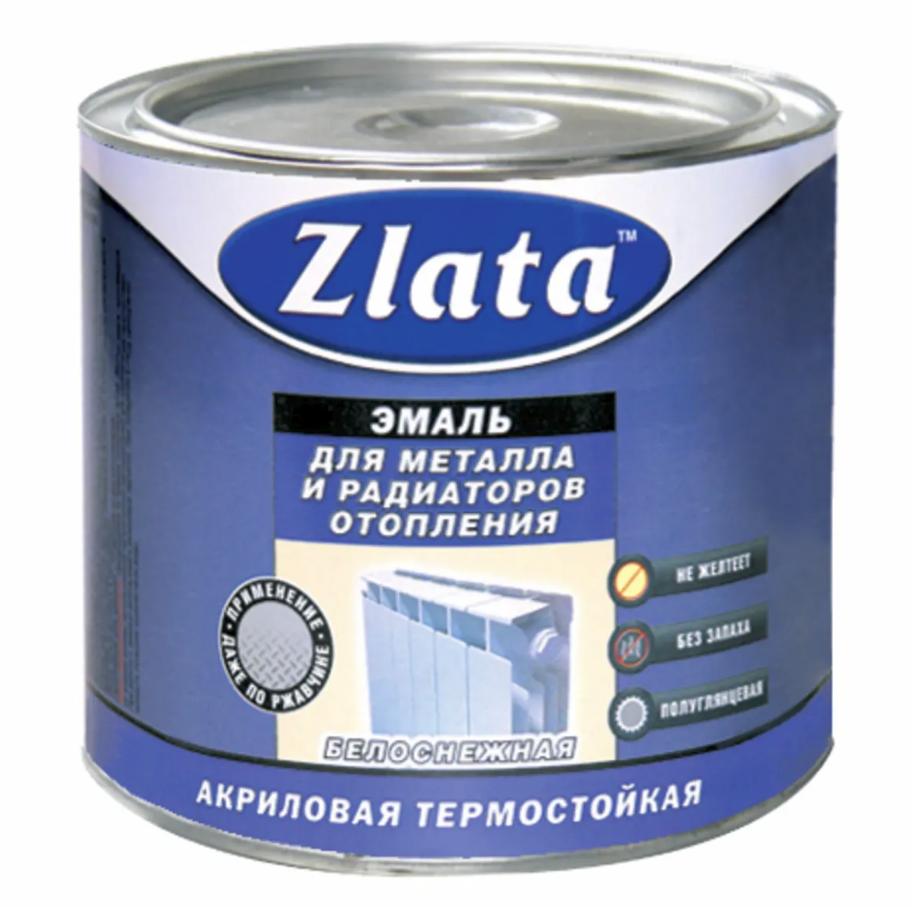 Эмаль Zlata белая термостойкая для батарей 2,6л. 1/6