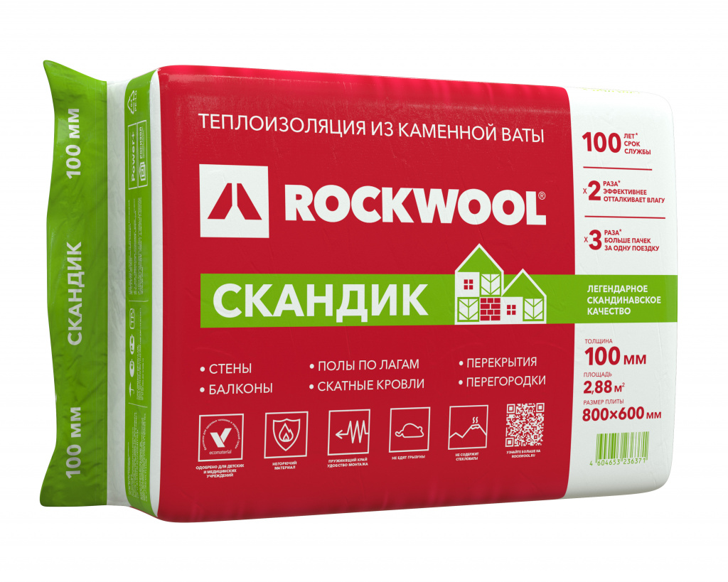 Роквул Лайт Баттс Скандик 100х600х800мм 2.88м2